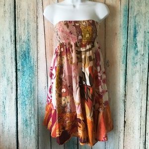 Casual Strapless Sun Dress - ORANGE & RED